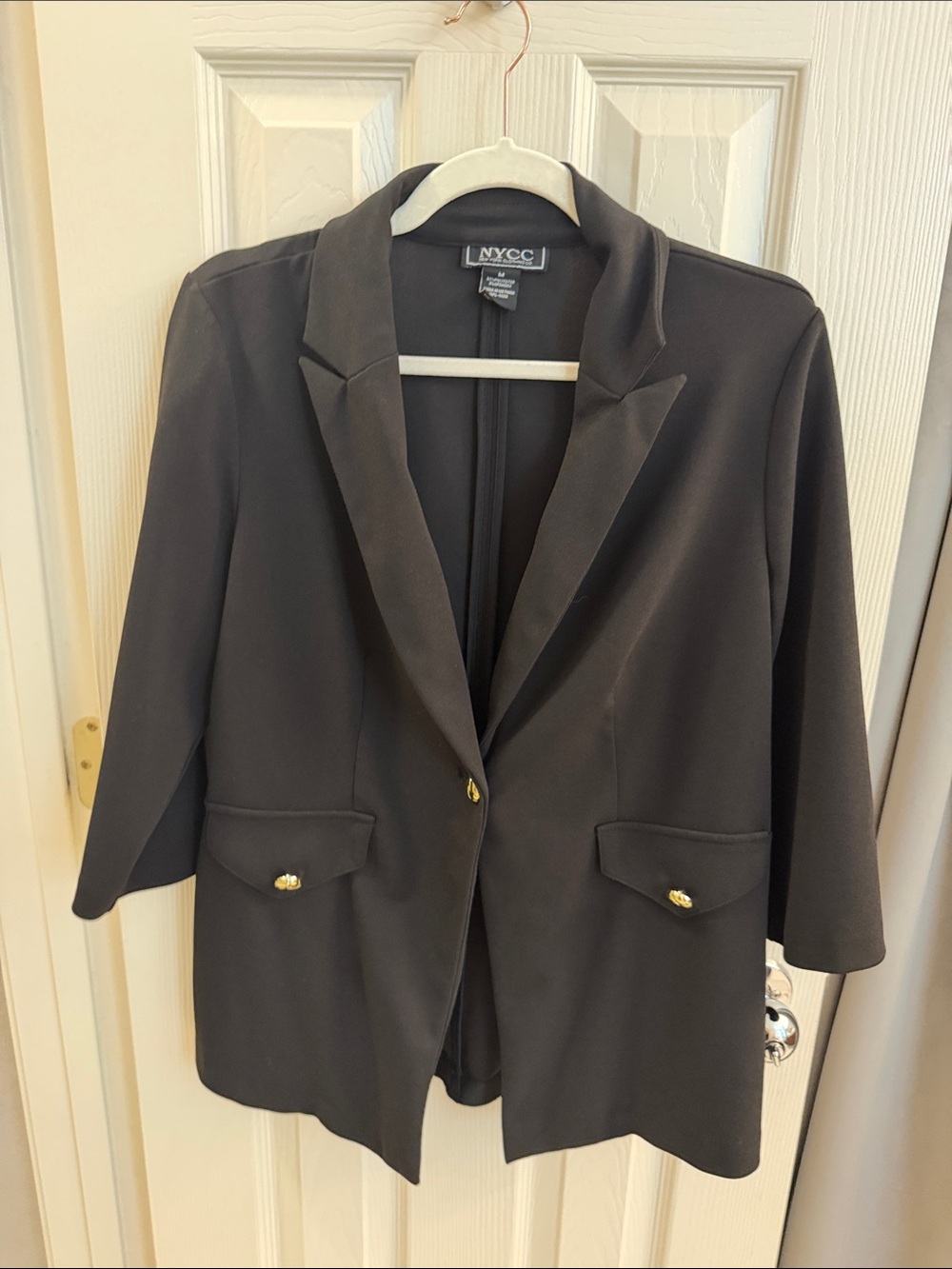 NYCC Black Women's Blazer with Gold Button Accents